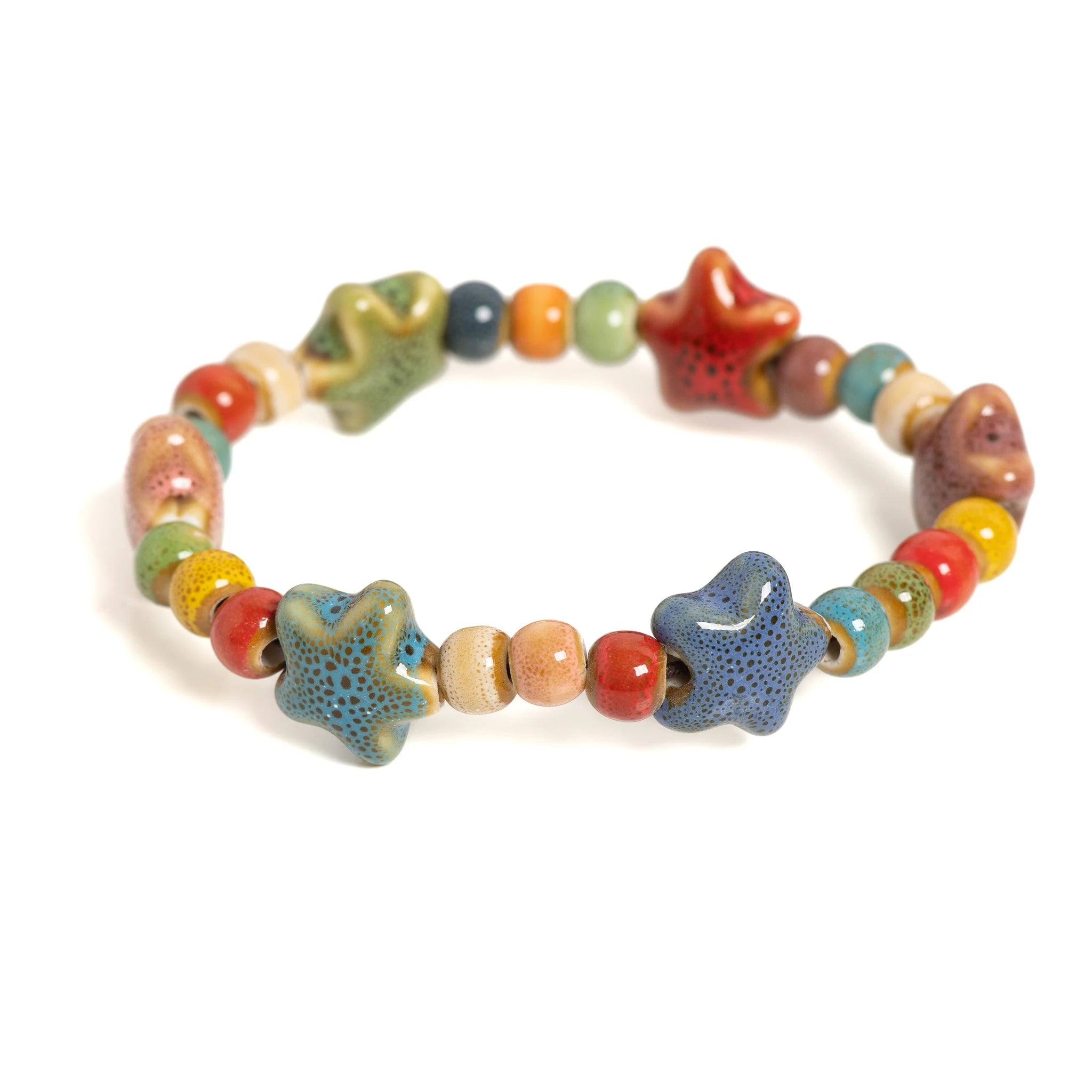 Handmade Colorful Star Ceramic Beaded Bracelet Stretch Boho Jewelry Playful Elastic Wristband for Women & Teens S001183