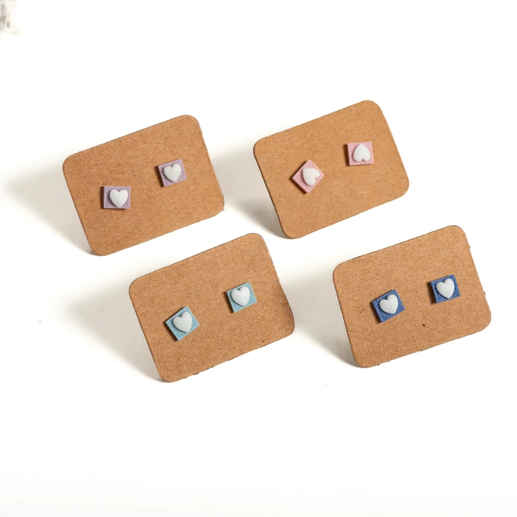 Handmade Square Heart Stud Earrings for Women Minimalist Cute Clay Jewelry Daily Accessories Gift for Girls Teens S001203