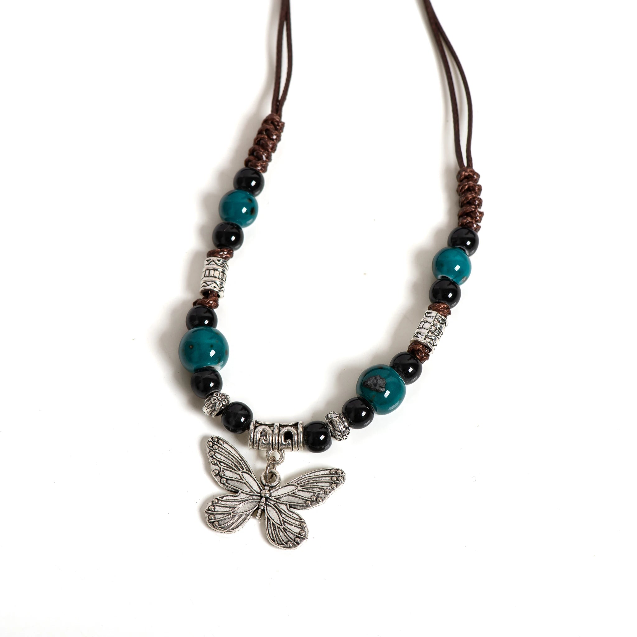Handcrafted Ceramic Beaded Necklace with Butterfly Pendant Nature-Inspired Adjustable Boho Jewelry for Women S001193