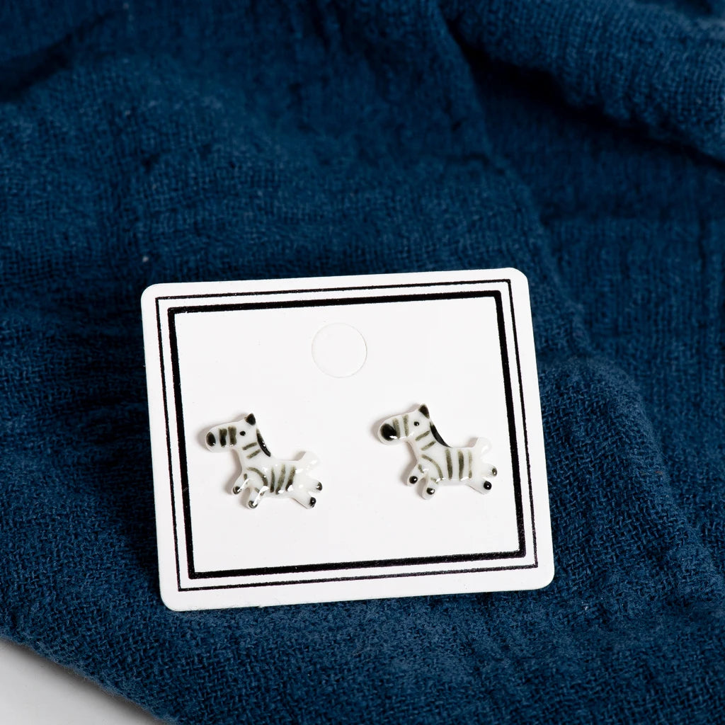 Ceramic Zebra Stud Earrings for Women Cute Animal Jewelry Lightweight Clay Accessories Gift for Girls Teens Daily Wear S001207