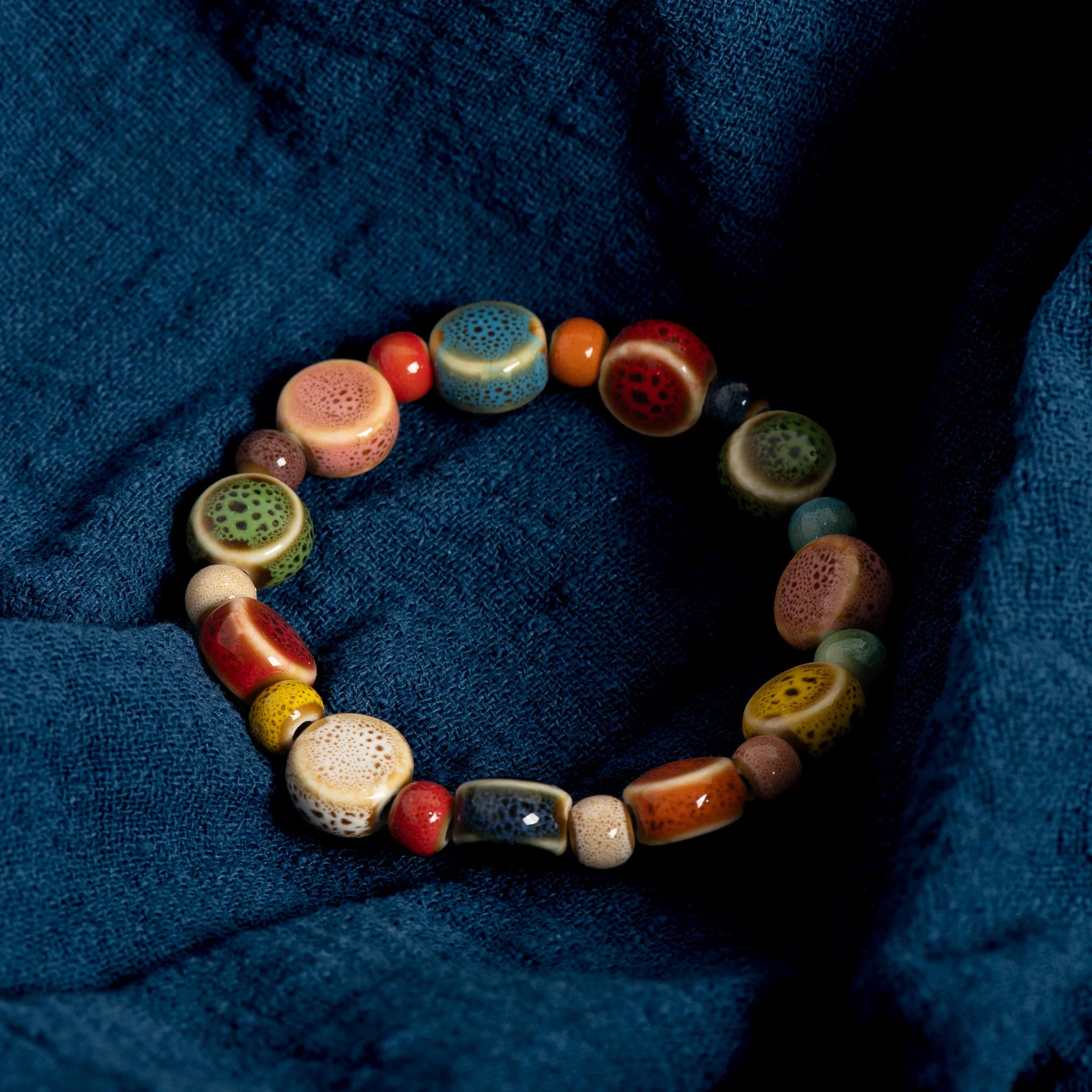 Handmade Colorful Floral Ceramic Beaded Bracelet Adjustable Stretch Boho Jewelry Elastic Wristband for Women & Teens S001185