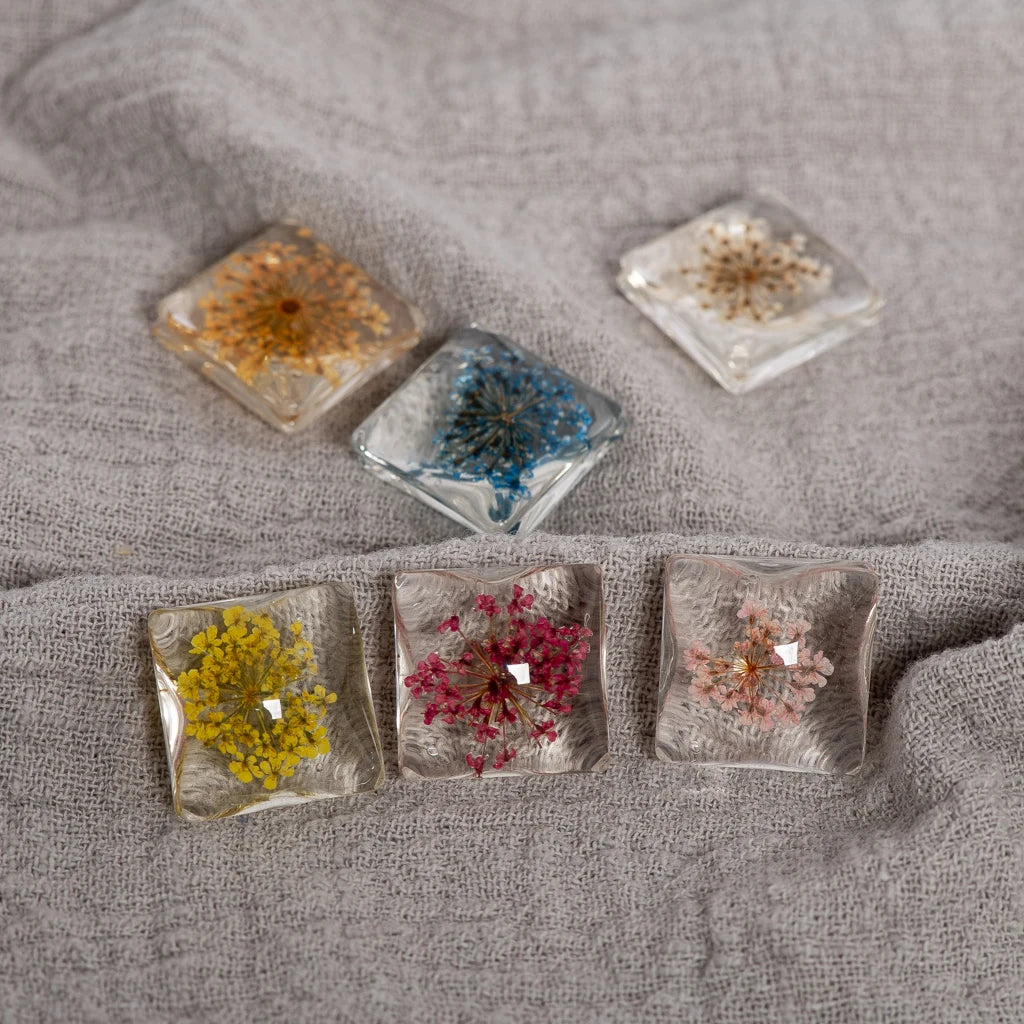 20# Multicolor Dried Flower Glass Squares 20X13X20mm Dome Top Embellishments for Resin Jewelry Crafts 4PCS TCZ853F